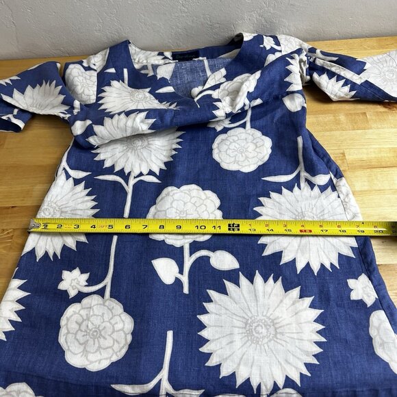 BODEN 100% Linen Blue Floral 3/4 Sleeve Tunic Knee Length Dress Size‎ UK 8 US 4 - Picture 13 of 14